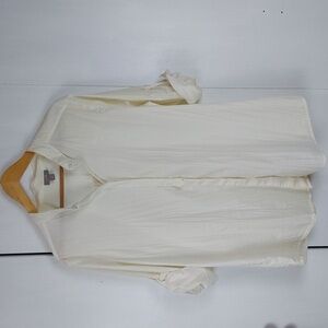 J Jill Womens Cream Stretchy Cotton Top Roll Tab Sleeves Minimalist Sz.L